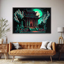 Japanese Pagoda pixel art, cyberpunk style pagoda, framed canvas print