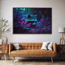 Trash panda art, Racoon in the jungle, vaporwave aesthetic animal art, framed canvas print