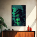 Cyberpunk Dystopian Emerald Green Town City Background Fine Art Print, Wall Decor, Wall Poster, Wall Art Print