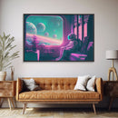 Vaporwave Aesthetic Scifi Art, In Transit, Astronaut riding the space train, framed canvas print