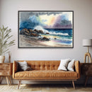 Modern Beach house Art | Framed Canvas Print | Whimsical Minimalist Decor | Cottagecore | Watercolor Painting Print