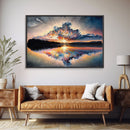 Sunset Reflection over a Lake, framed canvas print, framed wall art, colorful decor, above couch art