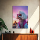 Poodle Wall Print, Dog Wall Art, Dog Sunglasses, Dog In Pink White Suit, Funny Art, Framed Wall Art, Framed Canvas, Wall Print, Wall Canvas