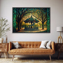 Framed Canvas Print, Painting of a Vintage carousel, Stained Glass Style Wall Art