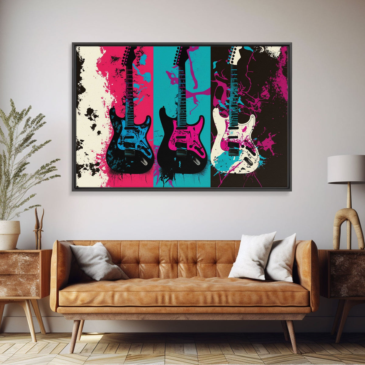 Electric Guitar Graffiti Punk Pop Art, Instrument Drawings, Framed Can