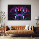 Retro Style Synthwave Wireframe City, Outrun Style, Framed Canvas Print, 80s Vibes Art
