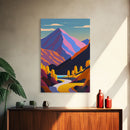 Retro Style Purple Mountain Landscape, Framed Canvas Print, MCM Style Art, Framed Wall Art, Wall Decor, Living Room / Guest Room Art