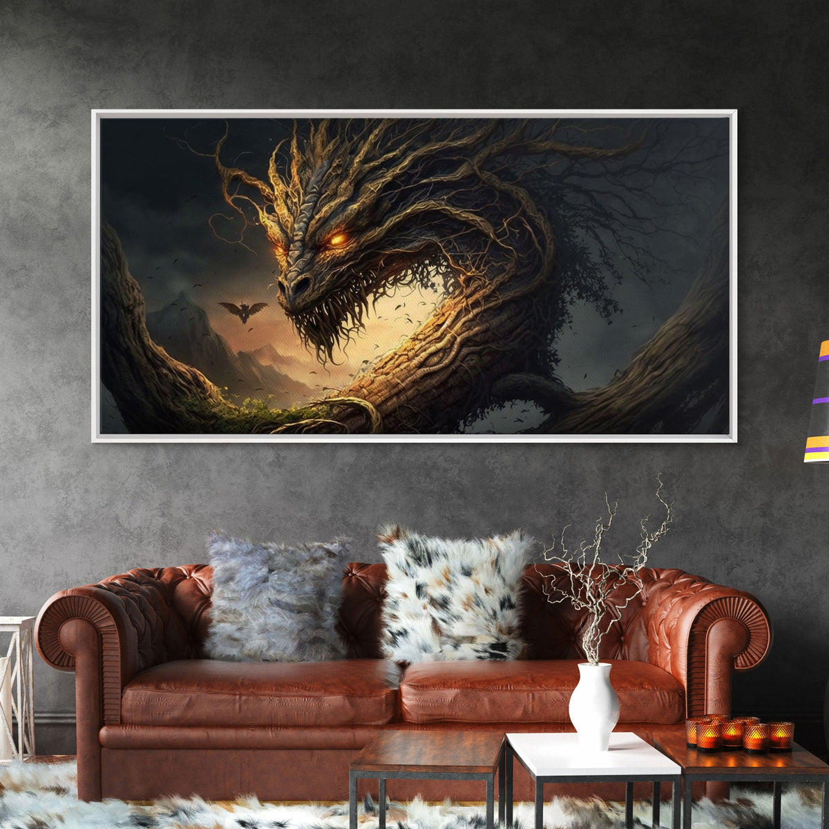 Forest Dragon Nidhogg, Norse Mythology, Framed Canvas Print, Fantasy D