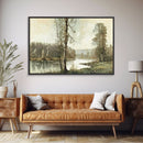 Vintage Landscape Wall Art Canvas Print, Sketch Natural Framed Large Gallery Art, Minimalist Art Ready to Hang, Framed Farmhouse Art