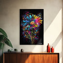 Neon Graffiti Flowers, Framed Canvas Print, Original Painting, Huge Wall Art, Large Format Living Room Art