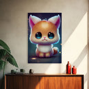 Cute Kawaii Kitten, Anime Style Art, Framed Canvas Print, Framed Art, Cat Portrait, Cartoon Cat, Kawaii Artwork