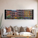 Abstract Row Of Buildings City Canvas Print, Large Urban Art Print, Cityscape Art, Vibrant Art, Panoramic, Wall Art, Canvas Print