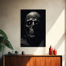 Human Skull Decor, Charcoal Drawing, Gothic Decor, Canvas Print, Wall Art, Vertical Art, Gift For Coworker, Home Office Art, Weird Art Print