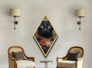 Elegant Black Cat Portrait with Roses Canvas Embossed Print, Diamond Shaped Art for Gothic Halloween Decor and Dark Academia Lovers