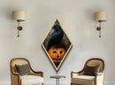 Macabre Crow Atop A Jack O Lantern, Canvas Textured Print, Halloween Decor, Raven Painting, Victorian Oil Painting Print, Macabre Horror Print