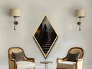 "Echoes Upstairs" Diamond Shaped Art of Victorian Woman Ascending Stairs Canvas Art Print, Gothic Haunted House Halloween Wall Decor