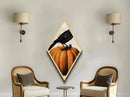 Crow atop jack-o-lantern Canvas Embossed Print with rich Halloween gothic tones in dramatic Diamond Shaped Art presentation