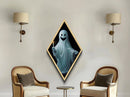 Cute Ghost Halloween Wall Art, Diamond Shaped Art, Canvas Embossed Print, Halloween Decor, Spooky Season Ghost Art, Dark Academia Art