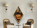 Pumpkin-headed scarecrow with eerie smile Canvas Art Print perfect for Halloween horror decor in Diamond Shaped Art style