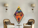 Retro horror typography with monsters and bats Canvas Art Print in bold Halloween palette and Diamond Shaped Art illustration
