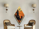 Black cat and jack-o-lantern tower Canvas Embossed Print with full moon, spooky trees, and Diamond Shaped Art Halloween vibe