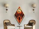 Haunted forest gate with bats and hunter Canvas Art Print in Diamond Shaped Art format with gothic Halloween orange atmosphere