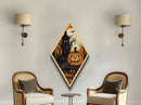 Sinister jack-o-lantern with haunted trees Canvas Embossed Print in spooky Halloween style and vintage Diamond Shaped Art design