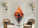 Lone child under haunted sky with bats Canvas Embossed Print walking toward terror in eerie Diamond Shaped Art Halloween