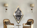 Cursed mansion with looming skull Canvas Embossed Print in macabre black ink style and Victorian gothic Diamond Shaped Art