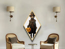 Spooky child scarecrow with glowing eyes Canvas Embossed Print holding jack-o-lantern in creepy Victorian Diamond Shaped Art