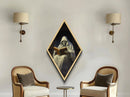 Skeleton in Robes Reading by Candlelight Diamond Shaped Art Canvas Embossed Print Dark Academia Halloween Wall Art