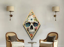 Blue Flower Eyed Skull Diamond Shaped Art, Floral Goth Canvas Embossed Print with Pastel Horror Vibes and Dark Academia Decor