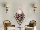 Goth Skull Bleeding Roses Diamond Shaped Art, Floral Macabre Canvas Art Print Blending Romantic Grunge and Halloween Aesthetic