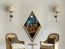 Victorian Haunted Mansion at Dusk Diamond Shaped Art Canvas Embossed Print with glowing windows gothic Halloween decor