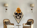 Floral Skull Diamond Shaped Art Canvas Embossed Print Halloween Skeleton Flowers Vintage Style Gothic Macabre Anatomy Wall Art