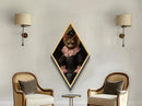 Cute Victorian Vampire Bat Portrait, Diamond Shaped Halloween Decor, Dark Academia Bat Painting Print