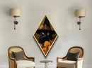 Black Cat With a Witch's Hat, Diamond Shaped Canvas Art Print, Halloween Painting Decor