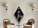Victorian Skeleton in Black Rose Lapel Diamond Shaped Art Canvas Embossed Print Gothic Halloween Macabre Aristocrat Decor