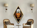 Spooky Halloween Jack O' Lantern Painting Print, Diamond Shaped Wall Art, Canvas Textured Art Print