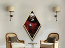 Skeleton Timekeeper in Red Uniform Diamond Shaped Art Canvas Art Print Steampunk Gothic Halloween Decor with Antique Flair