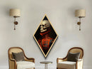 Regal Skull in Golden Crimson Suit Diamond Shaped Art Canvas Embossed Print Gothic Aristocratic Halloween Macabre Style