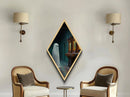 Ghost in Retro Arcade Room Diamond Shaped Art Canvas Embossed Print Spooky Halloween Nostalgia Vaporwave Haunting Wall Decor