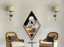Screaming Ghost Eating Dessert Diamond Shaped Art Canvas Art Print Whimsical Halloween Dark Humor Gothic Kitchen Wall Piece