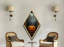 The Jack O Lantern In The Window, Diamond Shaped Canvas Embossed Art Print, Funky Dark Academia Wall Art