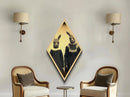 Creepy twin fawn-headed girls in vintage black lace posed in classic Victorian Diamond Shaped Art Canvas Embossed Print dark academia style