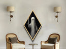 Spooky Ghost With Candle, Midcentury Modern Art, Canvas Embossed Art Print, Diamond Shaped Decor