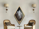 The Ghost On The Stairs, Haunted Mansion Oil Painting Print, Diamond Shaped Halloween Wall Art