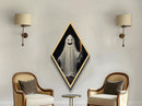 Cute Ghost Is Tryin' His Best To Be Spooky, Diamond Shaped Canvas Embossed Halloween Art, Spooky Season Decor