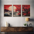 Ocean Art Print,  Cherry Blossom, Asian Art, Japanese Wall Art, Canvas Print, Wall Art, 3 Piece Wall Art, Apartment Wall Decor, Room Decor