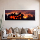 Spooky Haunted House, Panoramic Wall Art Canvas Print, Ready To Hang, Creepy Wall Decor, Gloomy Art